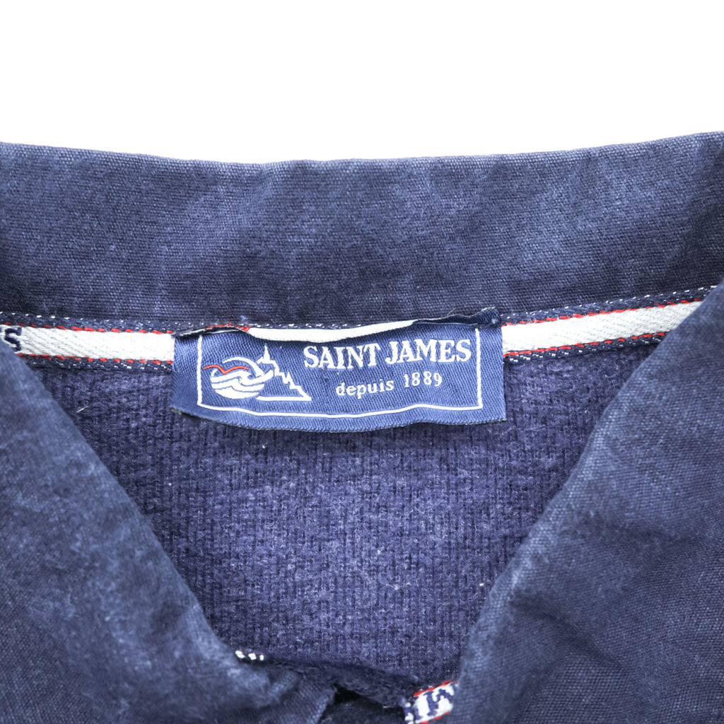 SAINT JAMES Polo Sweatshirt Elbow Patch Trainer L Navy Collared