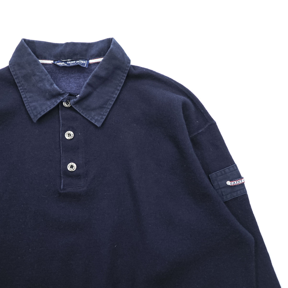 SAINT JAMES Polo Sweatshirt Elbow Patch Trainer L Navy Collared