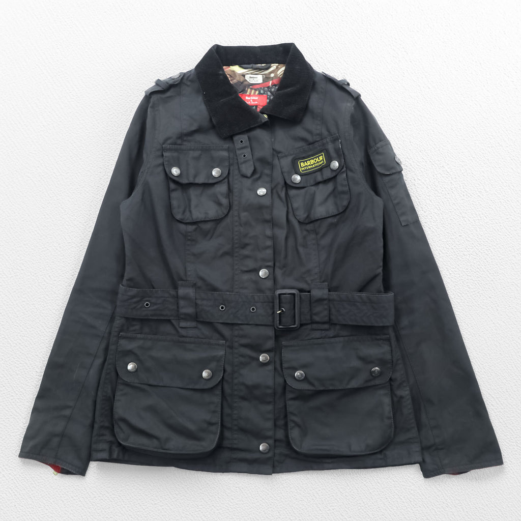 Barbour × Paul Smith INTERNATIONAL オイルド モーターサイクルジャケット S ワックスドコットン 襟コーデュロイ ベルト付 ダブルジップ エポレット