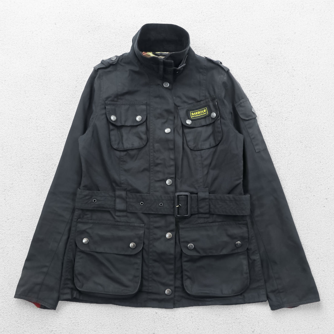 Barbour × Paul Smith INTERNATIONAL オイルド モーターサイクルジャケット S ワックスドコットン 襟コーデュロイ ベルト付 ダブルジップ エポレット