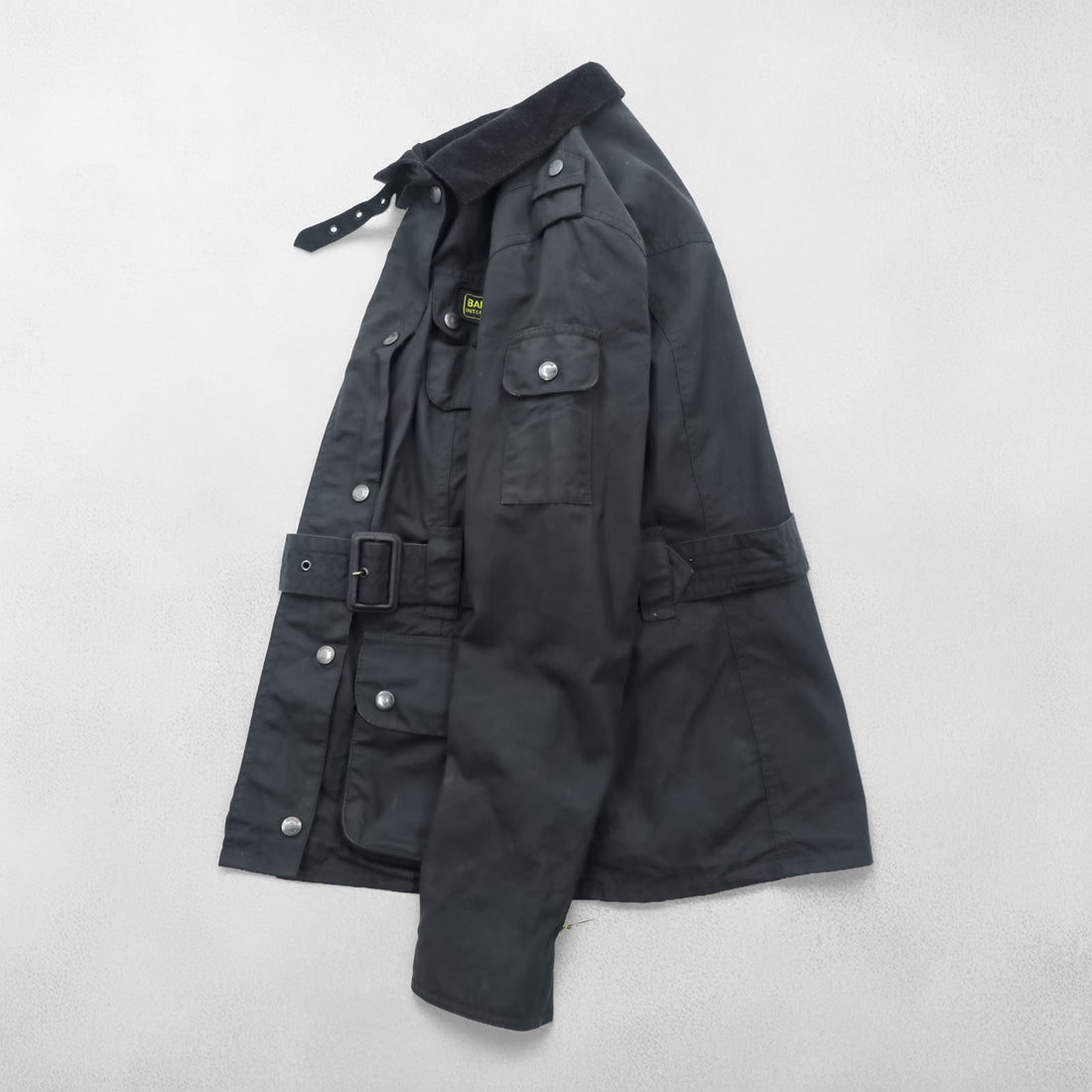 Barbour × Paul Smith INTERNATIONAL オイルド モーターサイクルジャケット S ワックスドコットン 襟コーデュロイ ベルト付 ダブルジップ エポレット