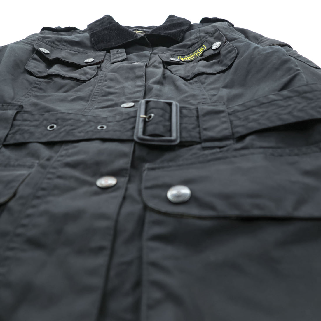 Barbour × Paul Smith INTERNATIONAL オイルド モーターサイクルジャケット S ワックスドコットン 襟コーデュロイ ベルト付 ダブルジップ エポレット