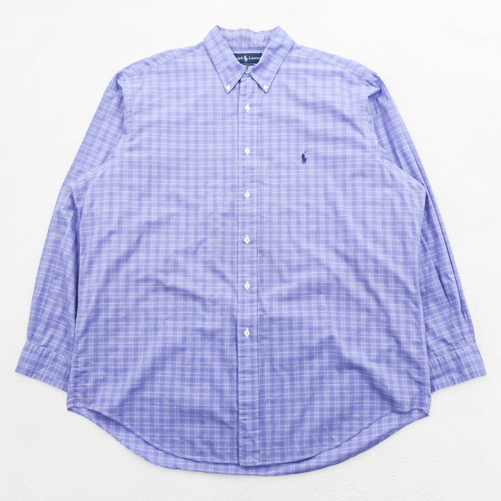 Ralph Lauren 90s YARMOUTH Button-Down Shirt XL Plaid Blue Small Pony Embroidery Big Size