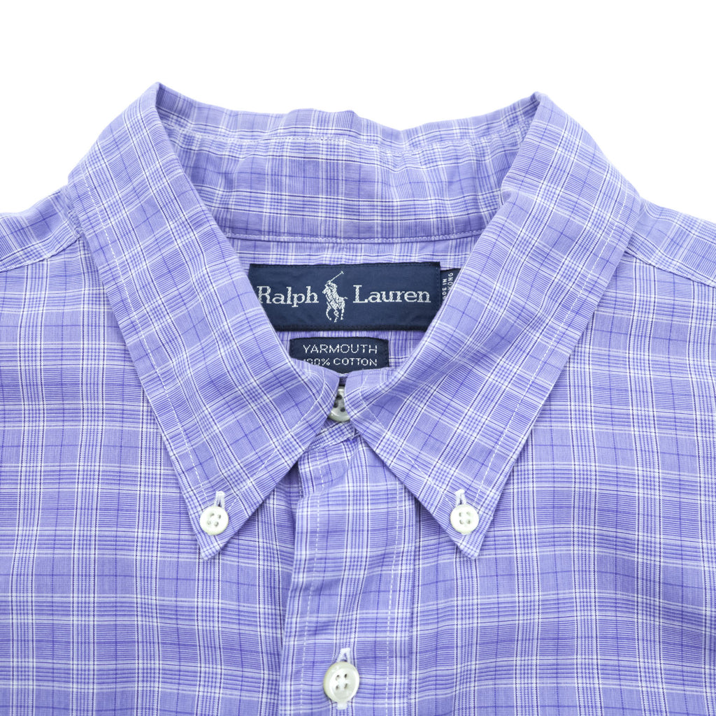 Ralph Lauren 90s YARMOUTH Button-Down Shirt XL Plaid Blue Small Pony Embroidery Big Size