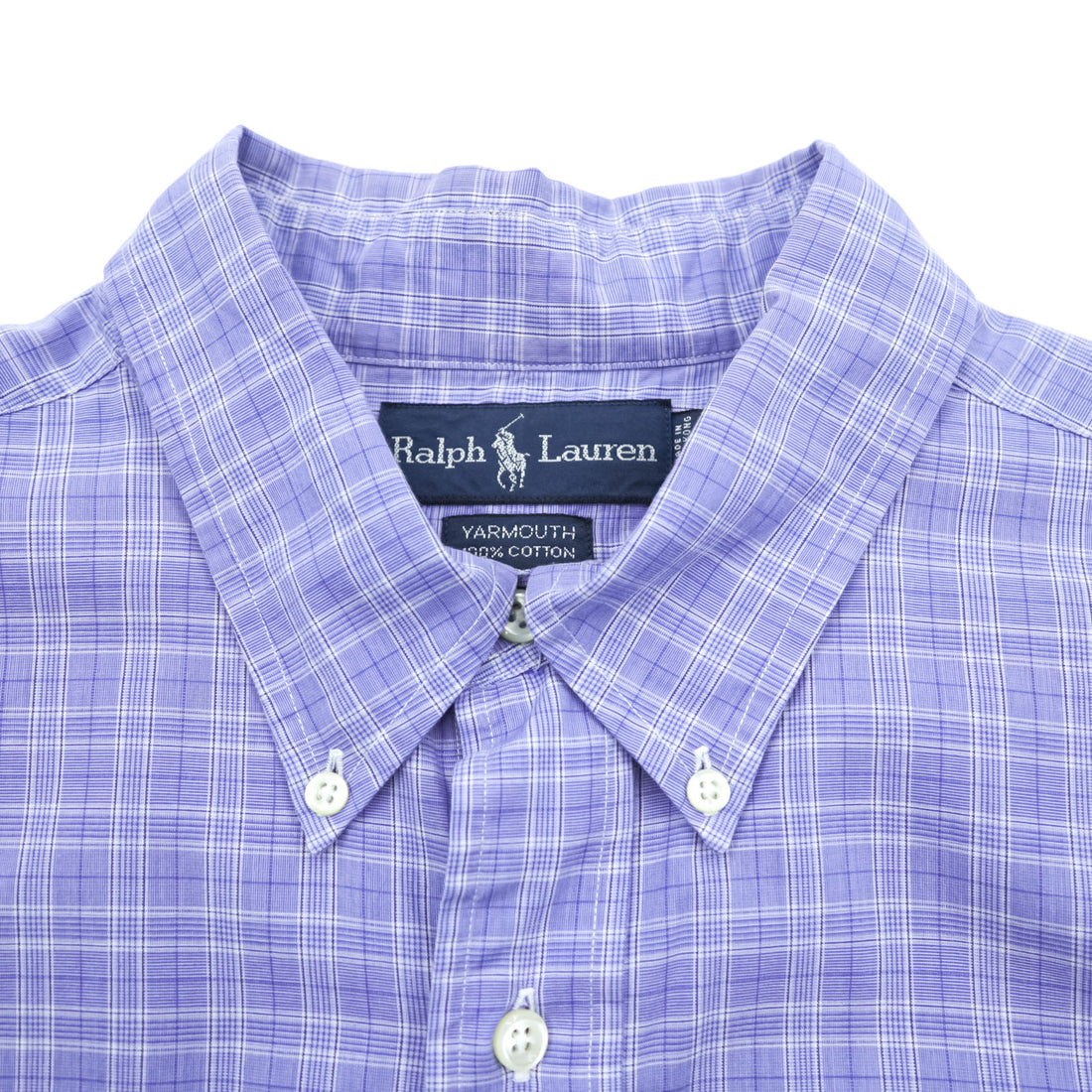 Ralph Lauren 90s YARMOUTH Button-Down Shirt XL Plaid Blue Small Pony Embroidery Big Size