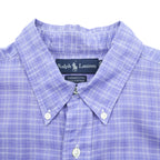 Ralph Lauren 90s YARMOUTH Button-Down Shirt XL Plaid Blue Small Pony Embroidery Big Size