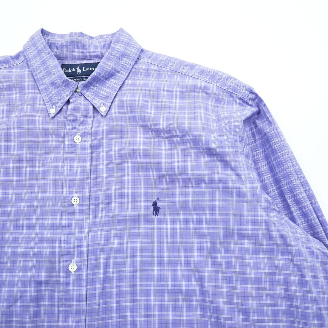 Ralph Lauren 90s YARMOUTH Button-Down Shirt XL Plaid Blue Small Pony Embroidery Big Size