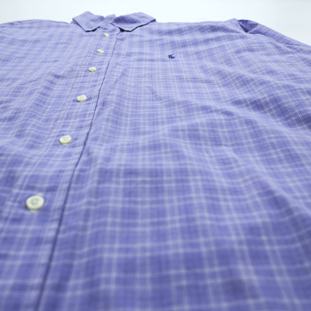Ralph Lauren 90s YARMOUTH Button-Down Shirt XL Plaid Blue Small Pony Embroidery Big Size