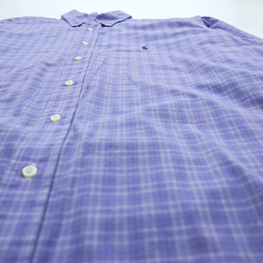 Ralph Lauren 90s YARMOUTH Button-Down Shirt XL Plaid Blue Small Pony Embroidery Big Size