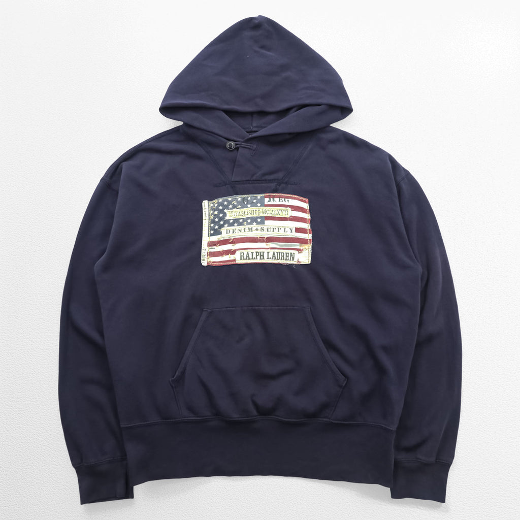 DENIM & SUPPLY RALPH LAUREN American Flag Hoodie L Navy Kangaroo Pocket