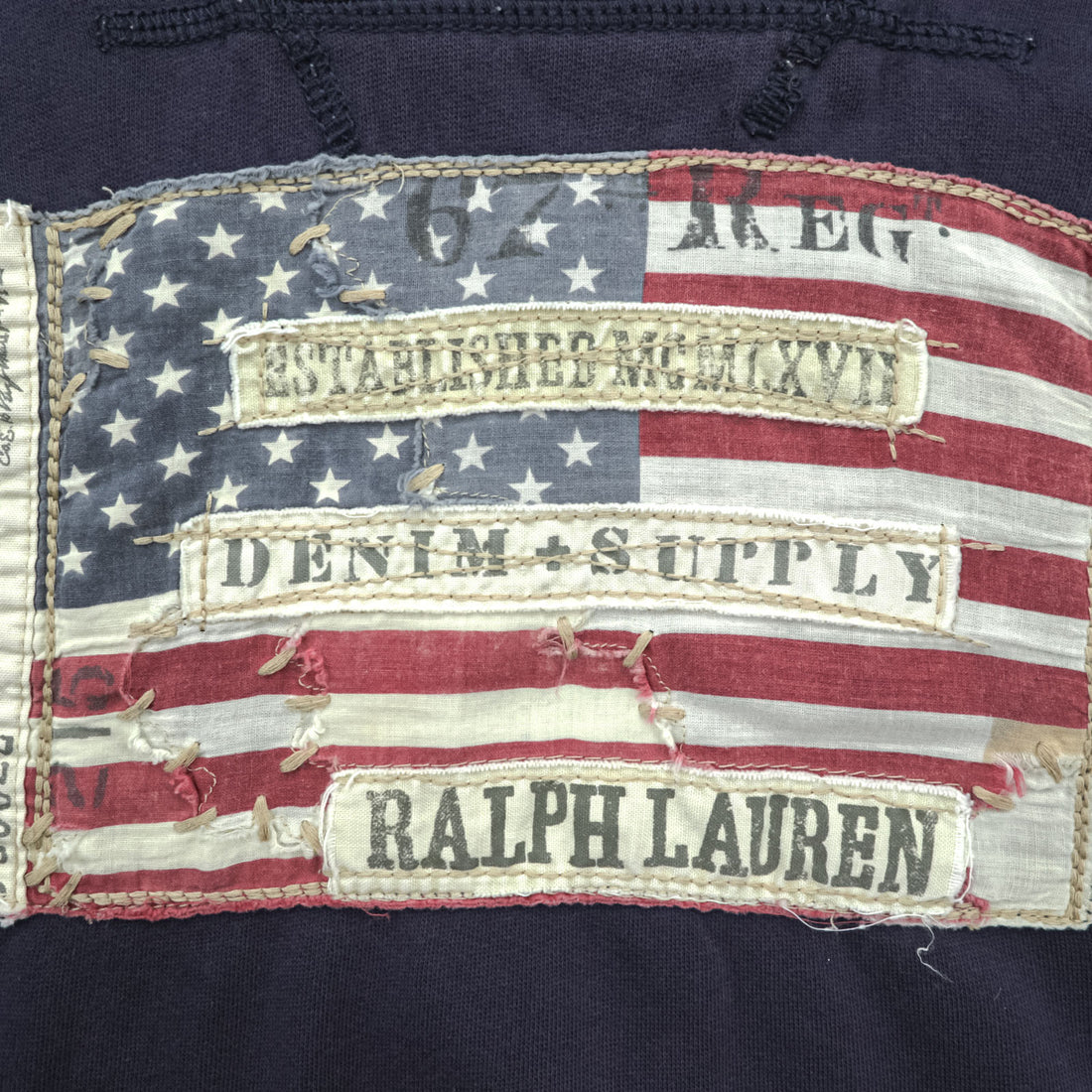 DENIM & SUPPLY RALPH LAUREN American Flag Hoodie L Navy Kangaroo Pocket