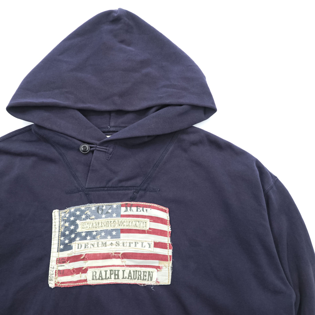 DENIM & SUPPLY RALPH LAUREN American Flag Hoodie L Navy Kangaroo Pocket