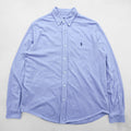 Ralph Lauren Pique Button-Down Shirt L Blue FEATHERWEIGHT MESH Small Pony Embroidered Logo