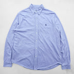 Ralph Lauren Pique Button-Down Shirt L Blue FEATHERWEIGHT MESH Small Pony Embroidered Logo