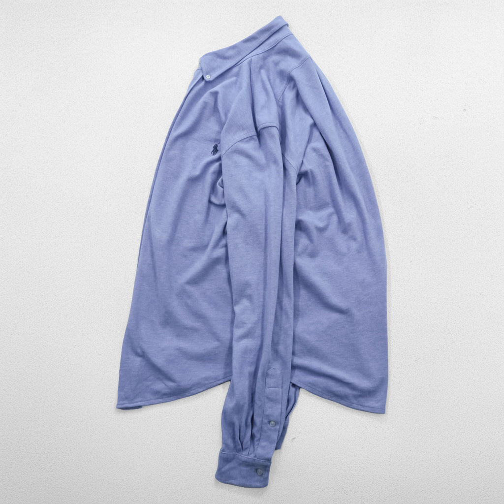 Ralph Lauren Pique Button-Down Shirt L Blue FEATHERWEIGHT MESH Small Pony Embroidered Logo