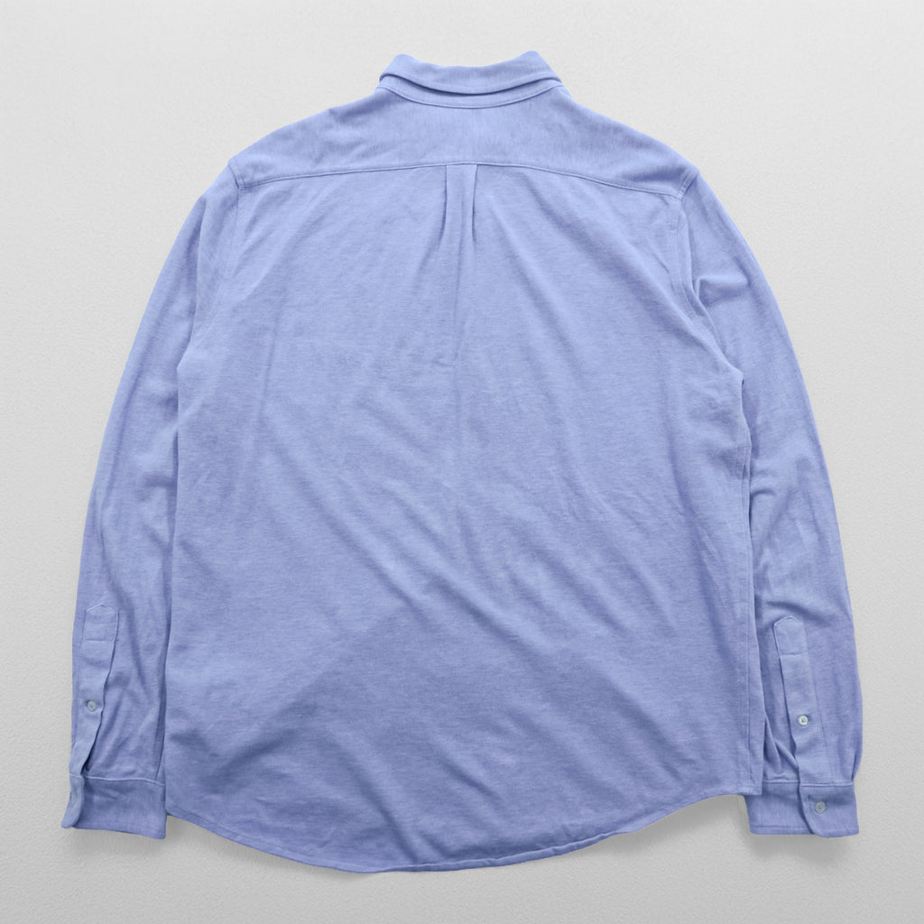Ralph Lauren Pique Button-Down Shirt L Blue FEATHERWEIGHT MESH Small Pony Embroidered Logo