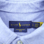 Ralph Lauren Pique Button-Down Shirt L Blue FEATHERWEIGHT MESH Small Pony Embroidered Logo