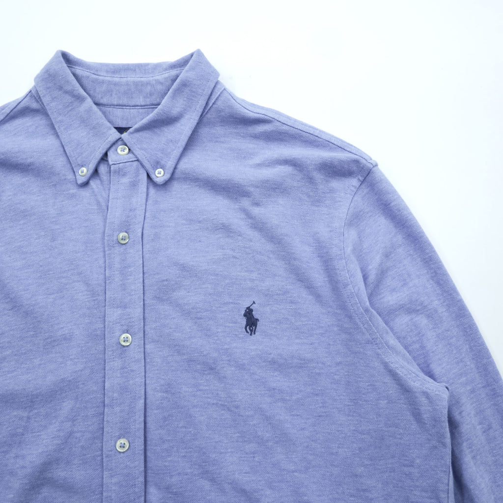 Ralph Lauren Pique Button-Down Shirt L Blue FEATHERWEIGHT MESH Small Pony Embroidered Logo