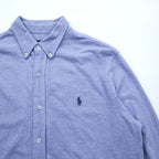 Ralph Lauren Pique Button-Down Shirt L Blue FEATHERWEIGHT MESH Small Pony Embroidered Logo