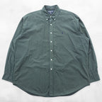 Ralph Lauren 90s button-down shirt, size XL, checked green, black, with small pony embroidery.