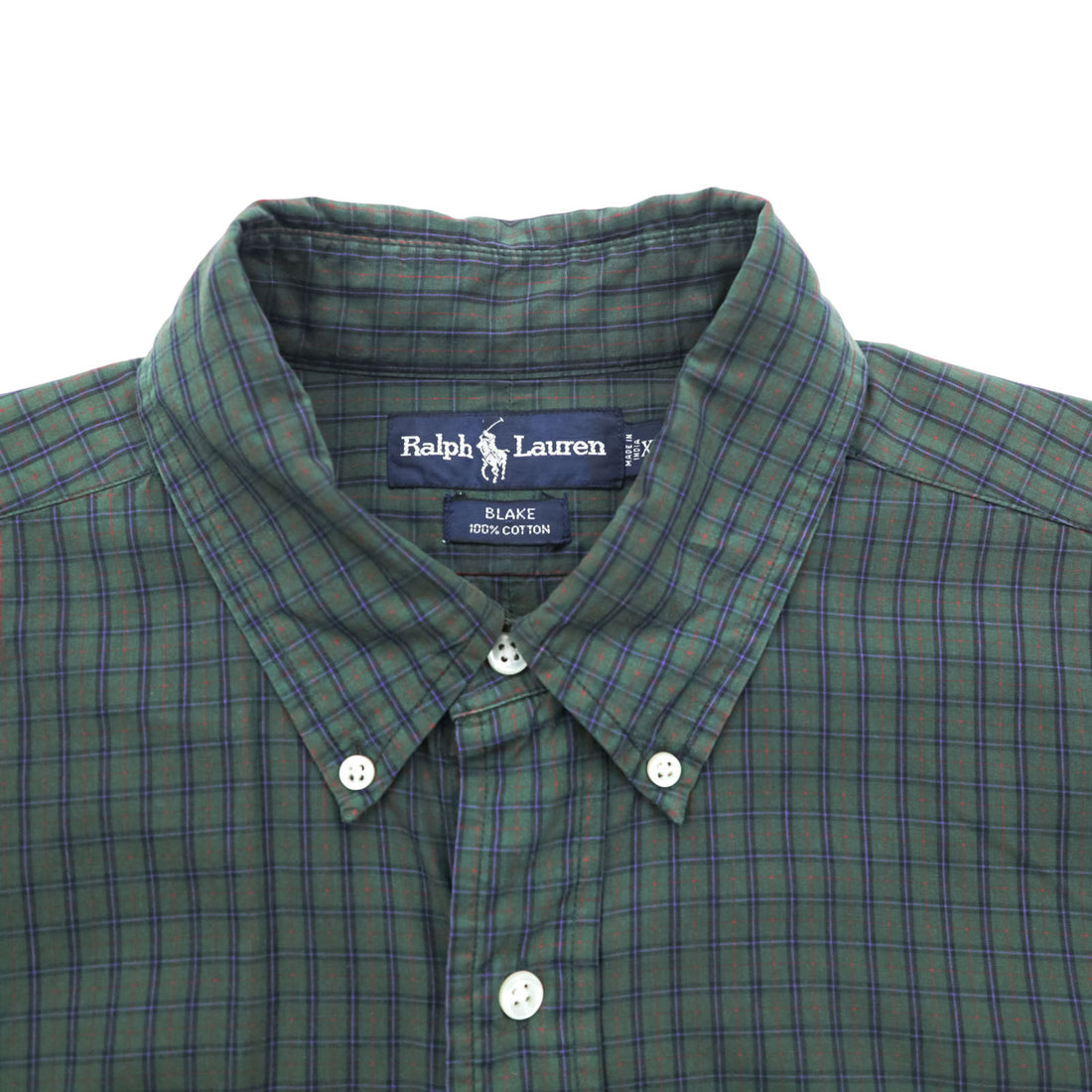 Ralph Lauren 90s button-down shirt, size XL, checked green, black, with small pony embroidery.