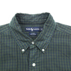 Ralph Lauren 90s button-down shirt, size XL, checked green, black, with small pony embroidery.