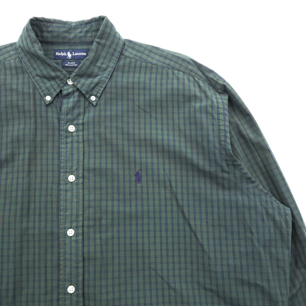 Ralph Lauren 90s button-down shirt, size XL, checked green, black, with small pony embroidery.