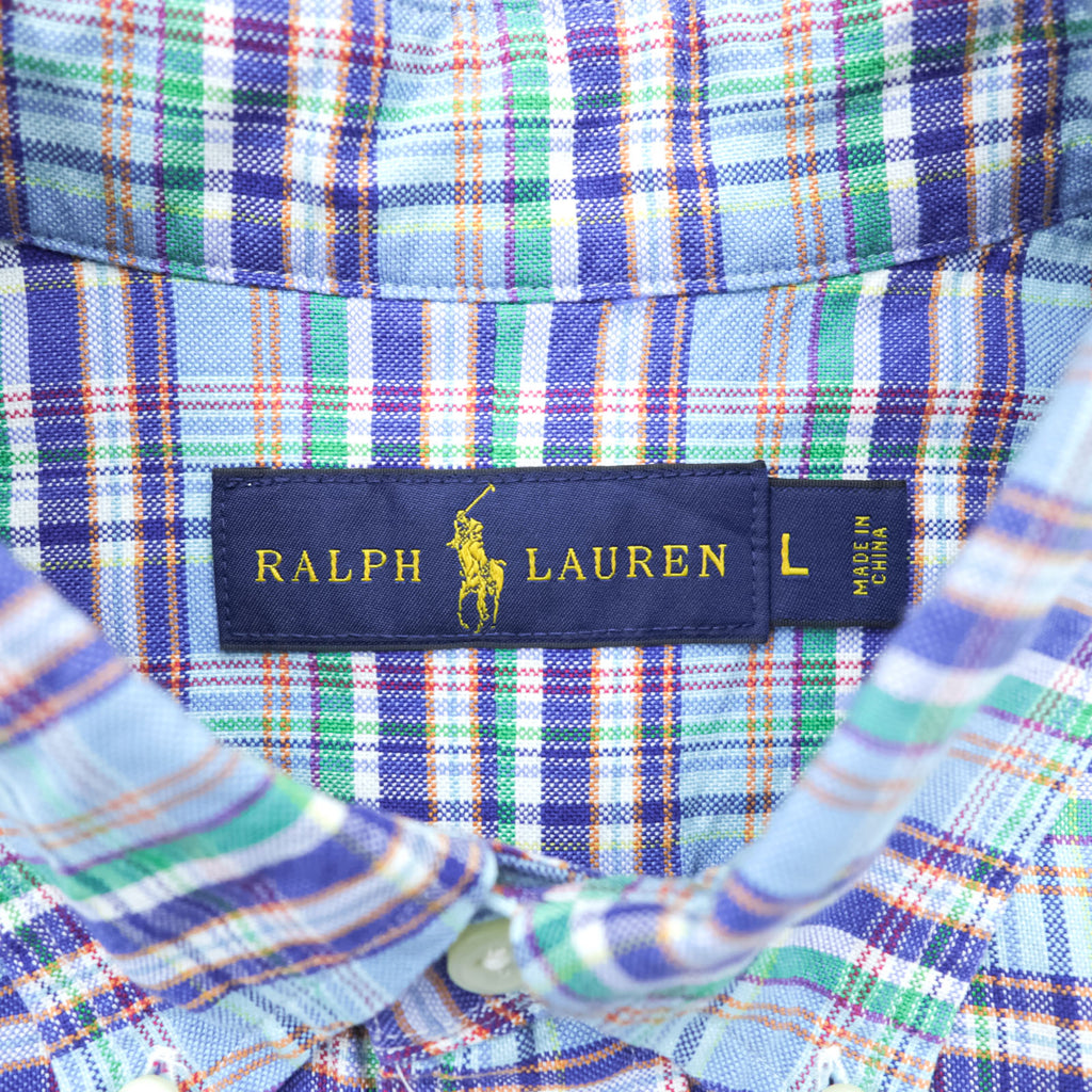 Ralph Lauren Button-Down Shirt L Plaid Blue Small Pony Embroidered Logo