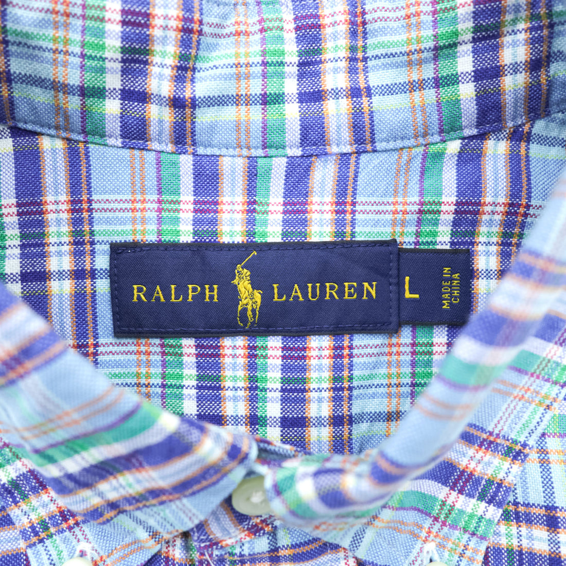 Ralph Lauren Button-Down Shirt L Plaid Blue Small Pony Embroidered Logo