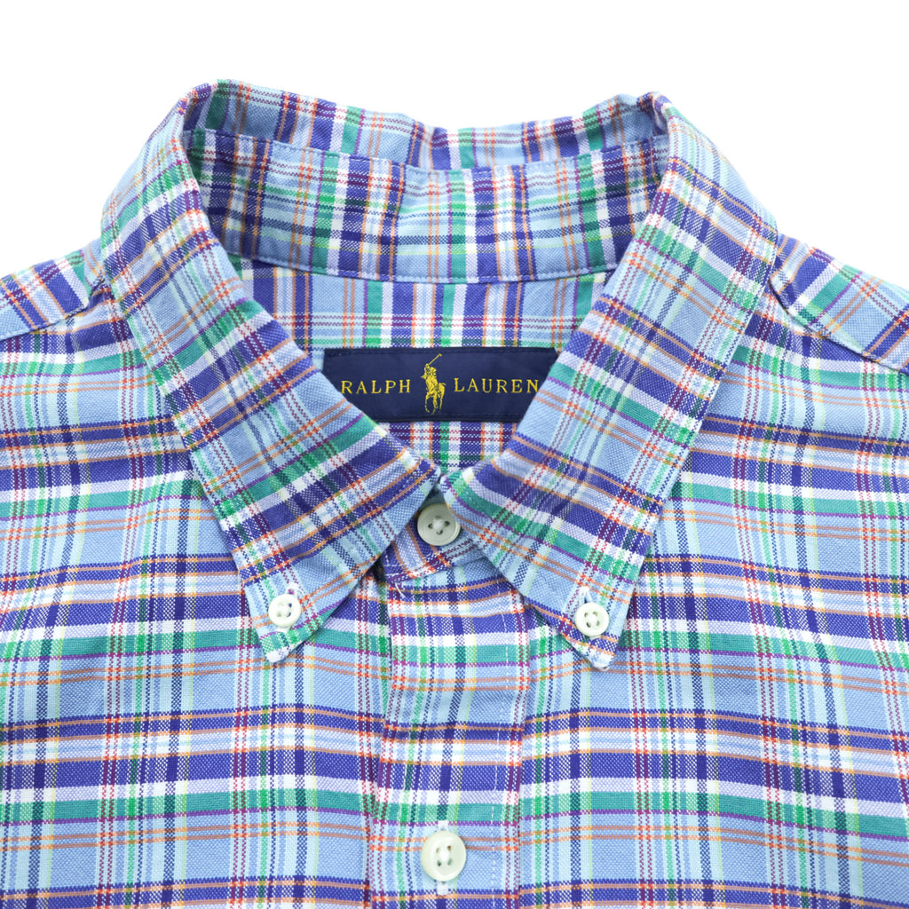 Ralph Lauren Button-Down Shirt L Plaid Blue Small Pony Embroidered Logo