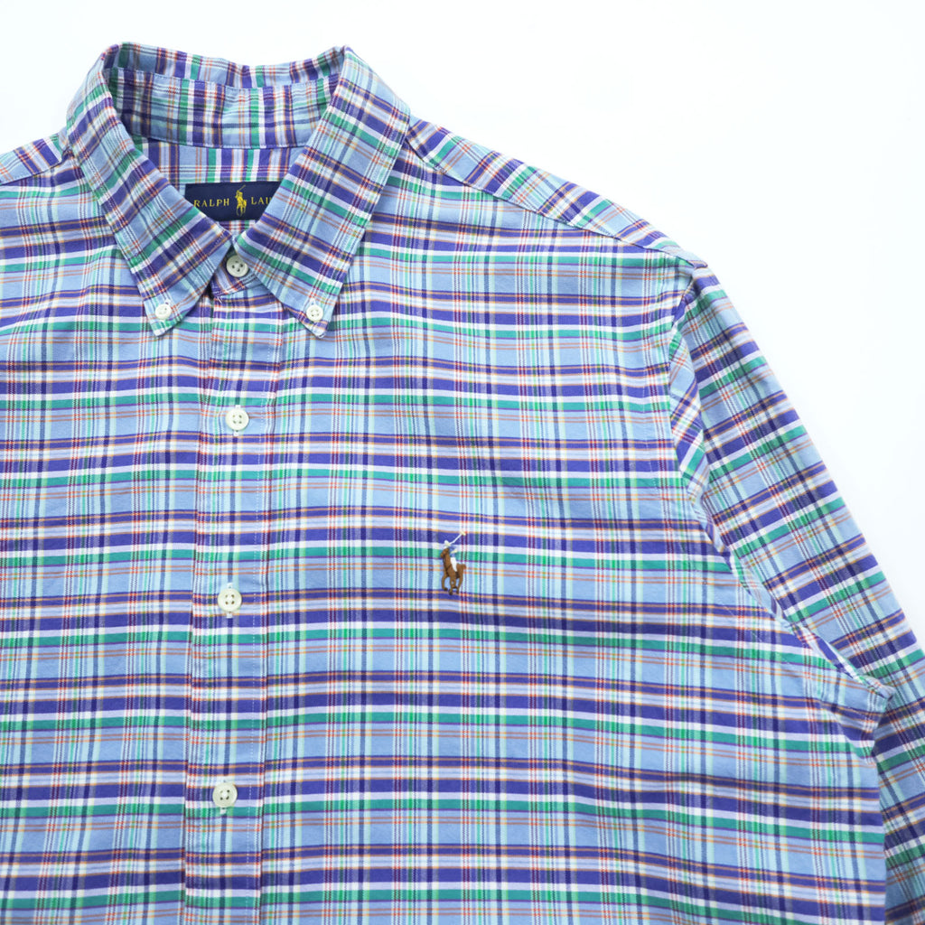 Ralph Lauren Button-Down Shirt L Plaid Blue Small Pony Embroidered Logo