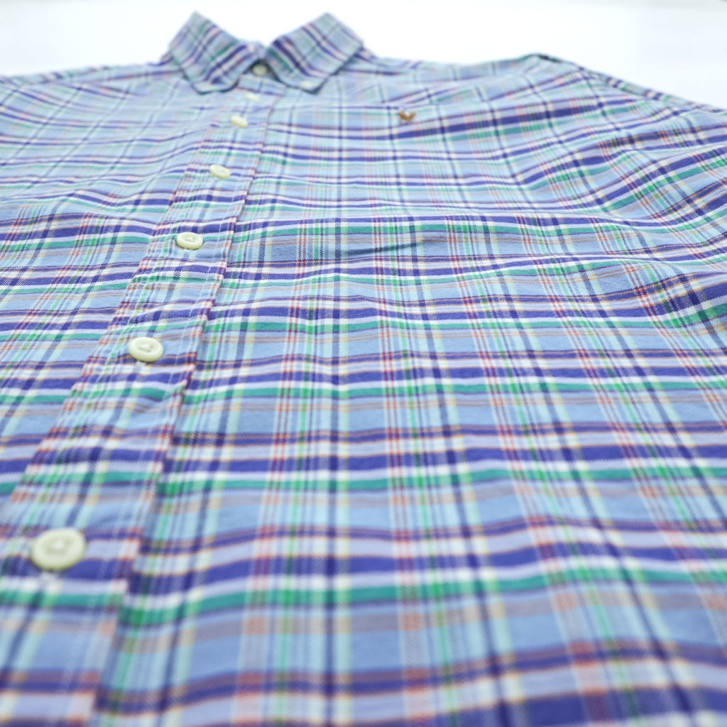 Ralph Lauren Button-Down Shirt L Plaid Blue Small Pony Embroidered Logo