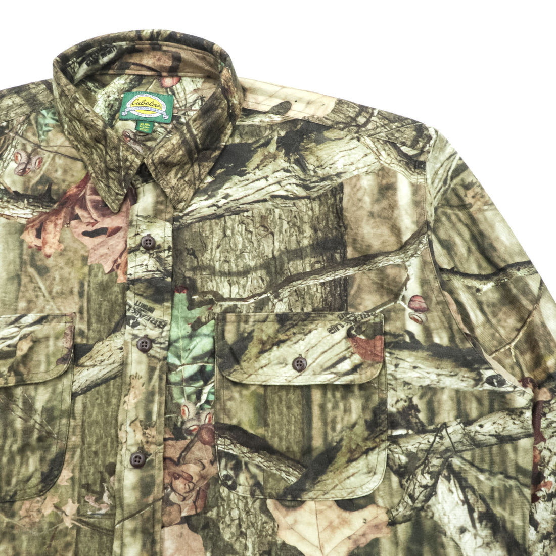 Cabela's 90s Real Tree Camo Long Sleeve Hunting Shirt XL Khaki Camouflage Chest Pocket
