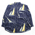 NAUTICA 90s All-Over Print Button-Down Shirt XL Navy Cotton Chest Pocket Map Pattern Yacht