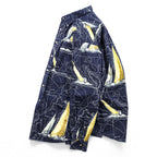 NAUTICA 90s All-Over Print Button-Down Shirt XL Navy Cotton Chest Pocket Map Pattern Yacht