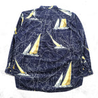 NAUTICA 90s All-Over Print Button-Down Shirt XL Navy Cotton Chest Pocket Map Pattern Yacht