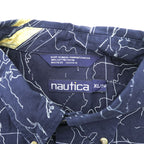 NAUTICA 90s All-Over Print Button-Down Shirt XL Navy Cotton Chest Pocket Map Pattern Yacht