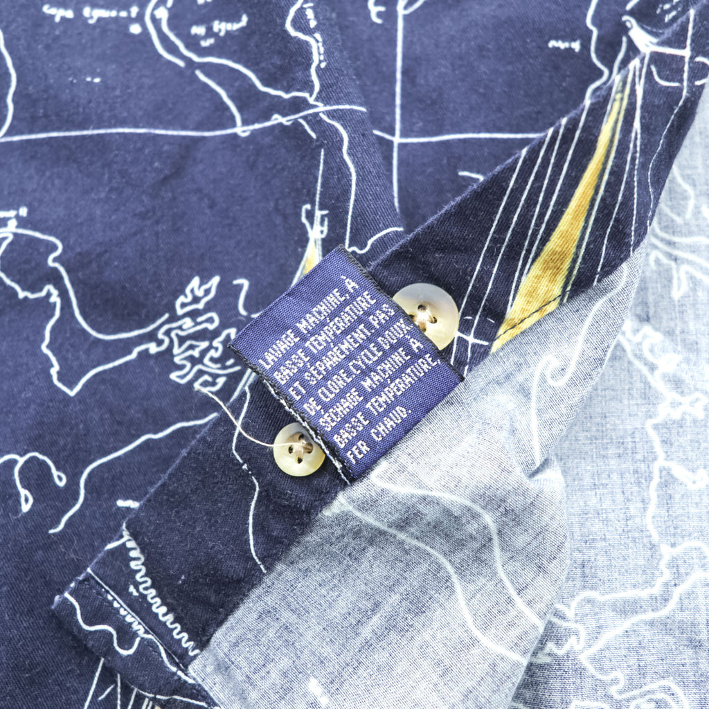 NAUTICA 90s All-Over Print Button-Down Shirt XL Navy Cotton Chest Pocket Map Pattern Yacht