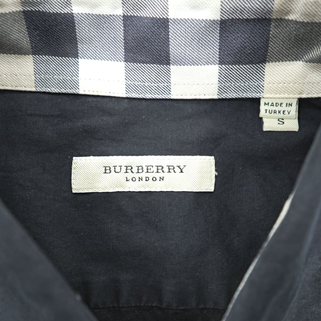 BURBERRY LONDON Stretch Dress Shirt S Black One Point Logo Embroidery Nova Check Switching Made in Turkey