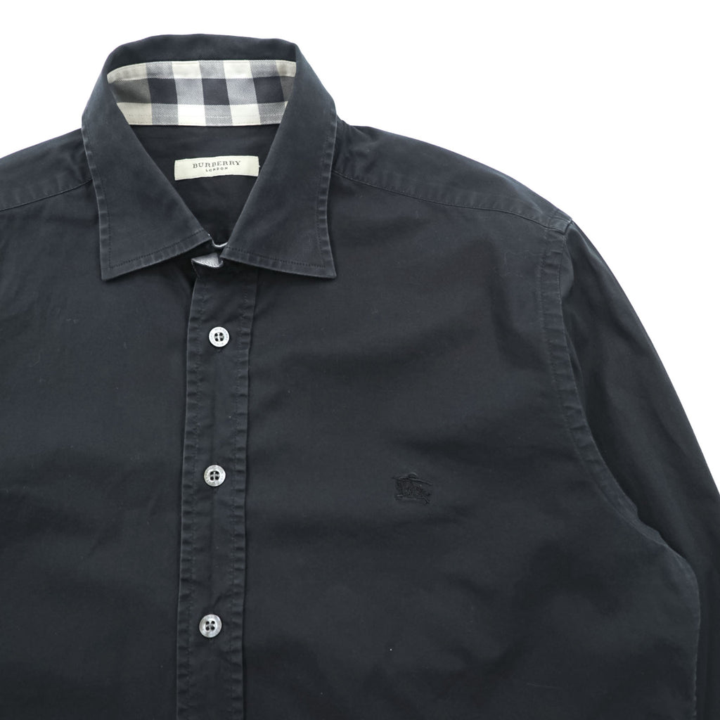 BURBERRY LONDON Stretch Dress Shirt S Black One Point Logo Embroidery Nova Check Switching Made in Turkey