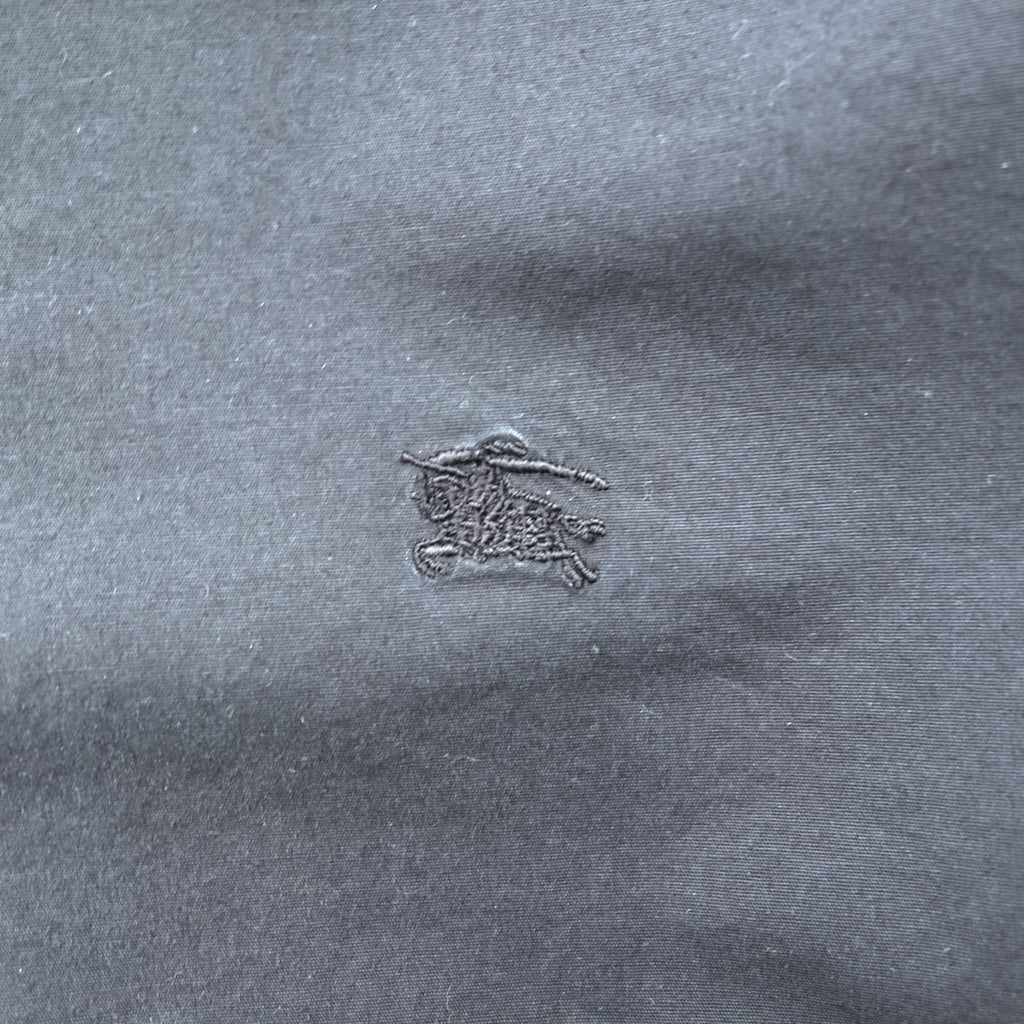 BURBERRY LONDON Stretch Dress Shirt S Black One Point Logo Embroidery Nova Check Switching Made in Turkey