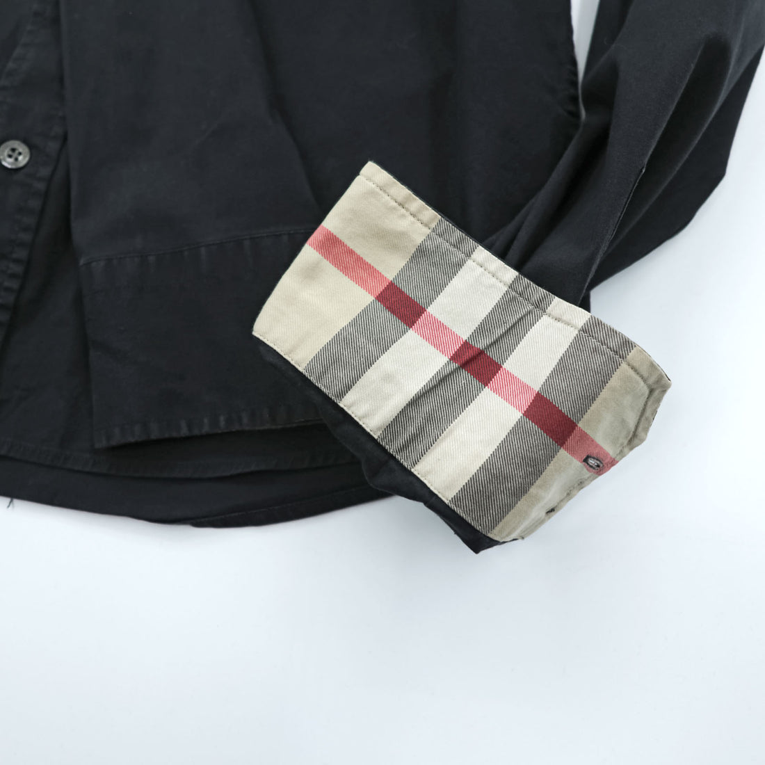 BURBERRY LONDON Stretch Dress Shirt S Black One Point Logo Embroidery Nova Check Switching Made in Turkey