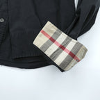BURBERRY LONDON Stretch Dress Shirt S Black One Point Logo Embroidery Nova Check Switching Made in Turkey