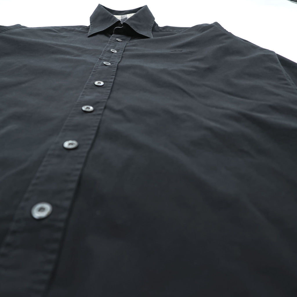 BURBERRY LONDON Stretch Dress Shirt S Black One Point Logo Embroidery Nova Check Switching Made in Turkey