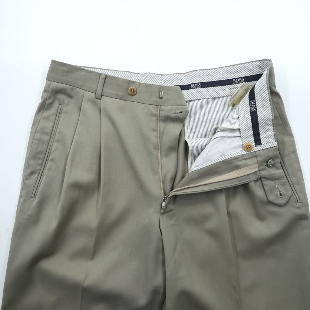 HUGO BOSS 90年代 ドイツ製 2タック ワイド スラックス パンツ M ベージュ プリーツ