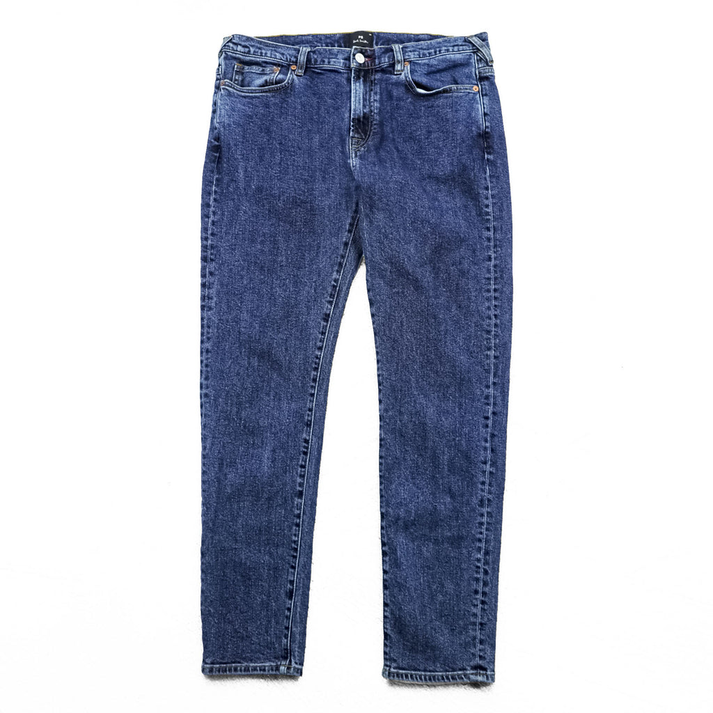 Paul Smith Slim Fit Skinny Denim Pants Jeans M Blue Stretch Leather Patch