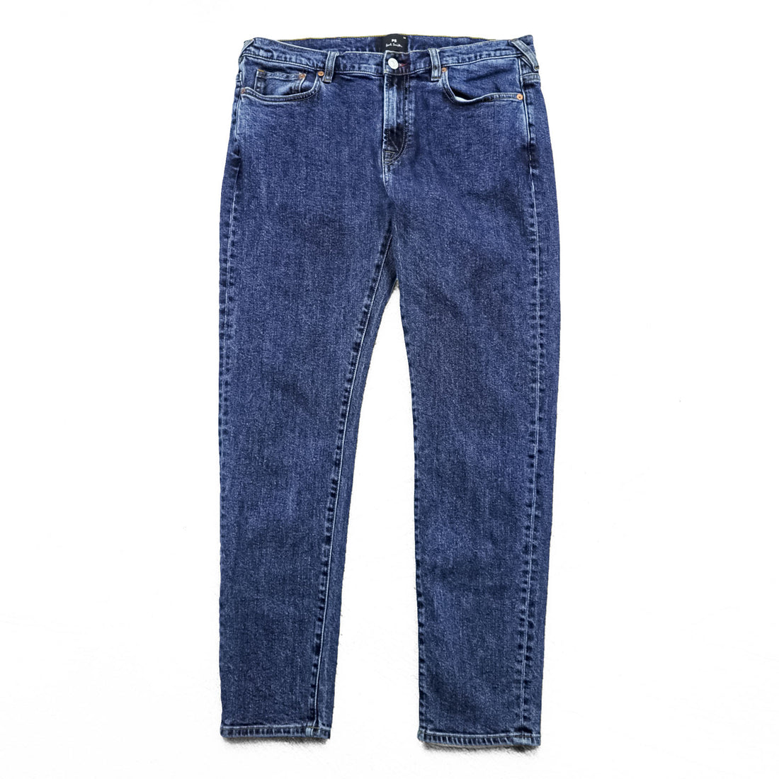Paul Smith Slim Fit Skinny Denim Pants Jeans M Blue Stretch Leather Patch