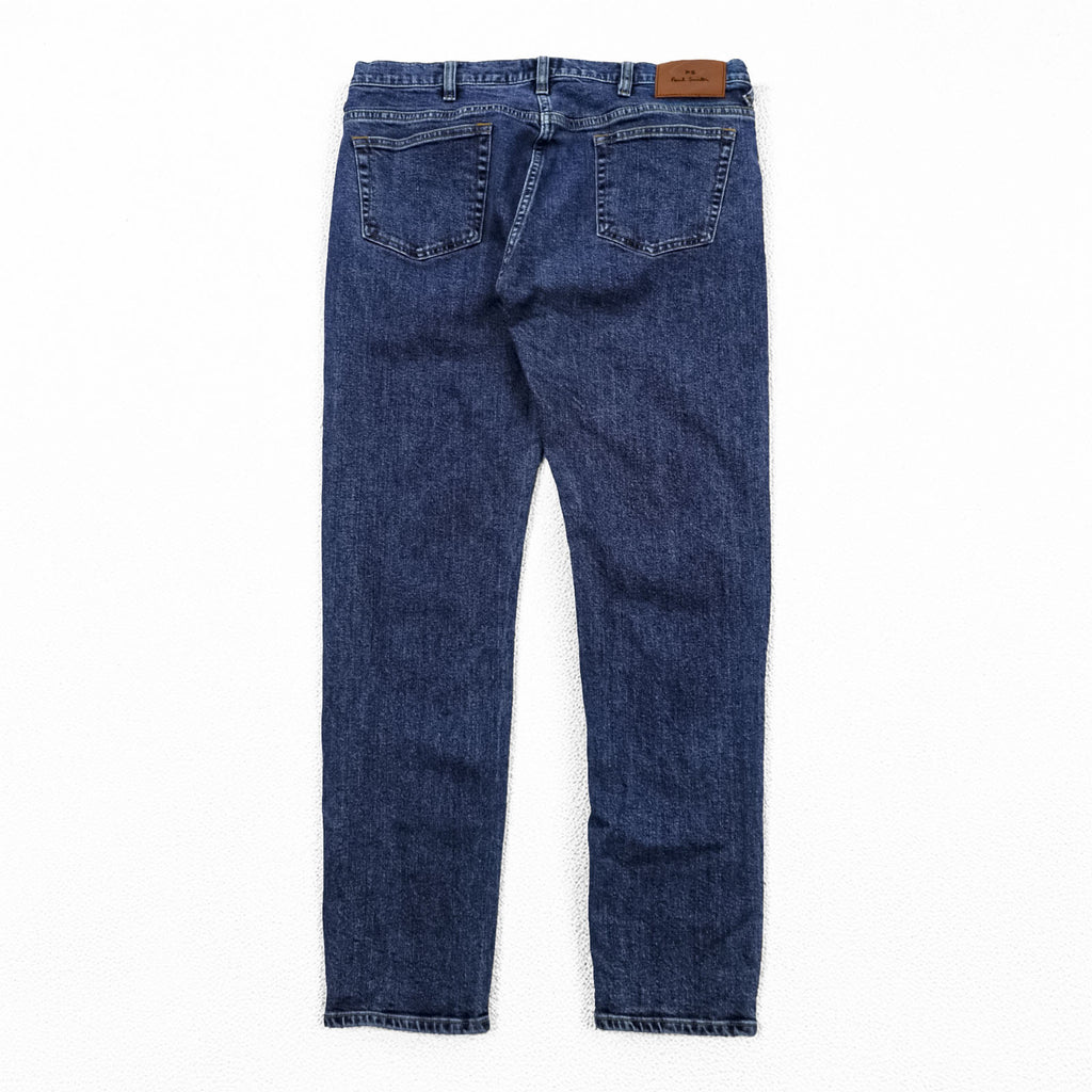 Paul Smith Slim Fit Skinny Denim Pants Jeans M Blue Stretch Leather Patch