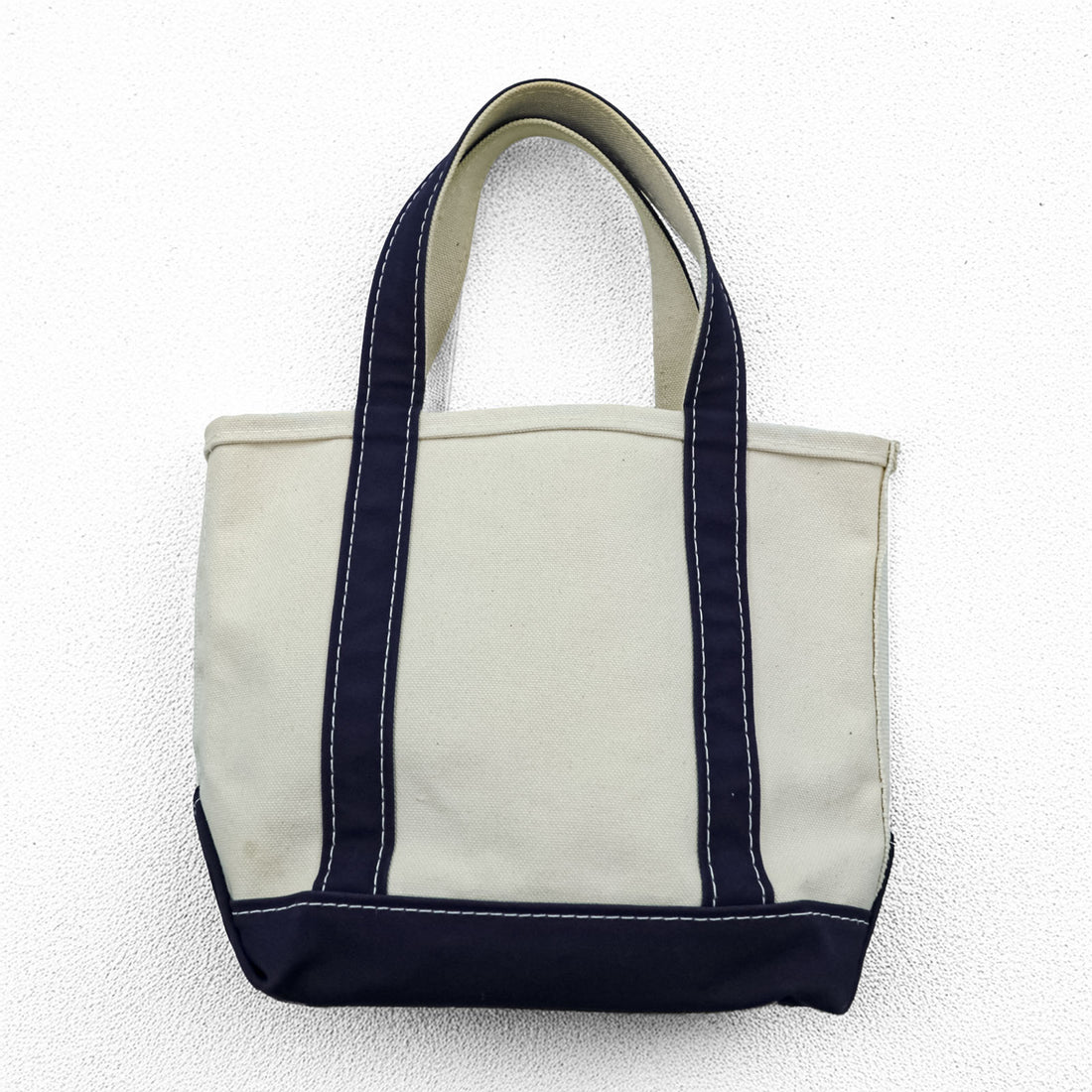 L.L.Bean Made in USA BOAT AND TOTE Canvas Tote Bag Natural White Navy 112635