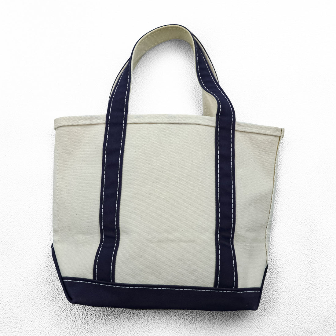L.L.Bean Made in USA BOAT AND TOTE Canvas Tote Bag Natural White Navy 112635